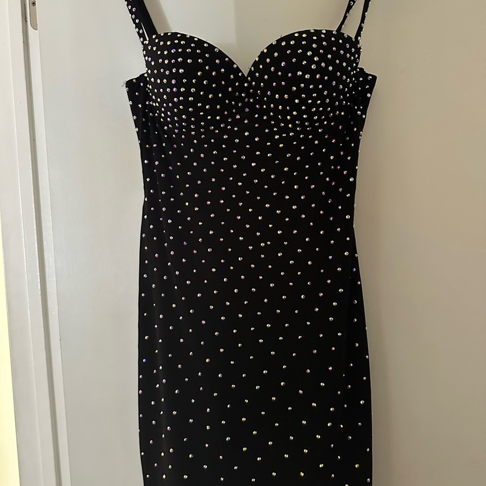 Jovani Black Mini Dress with Iridescent Studs